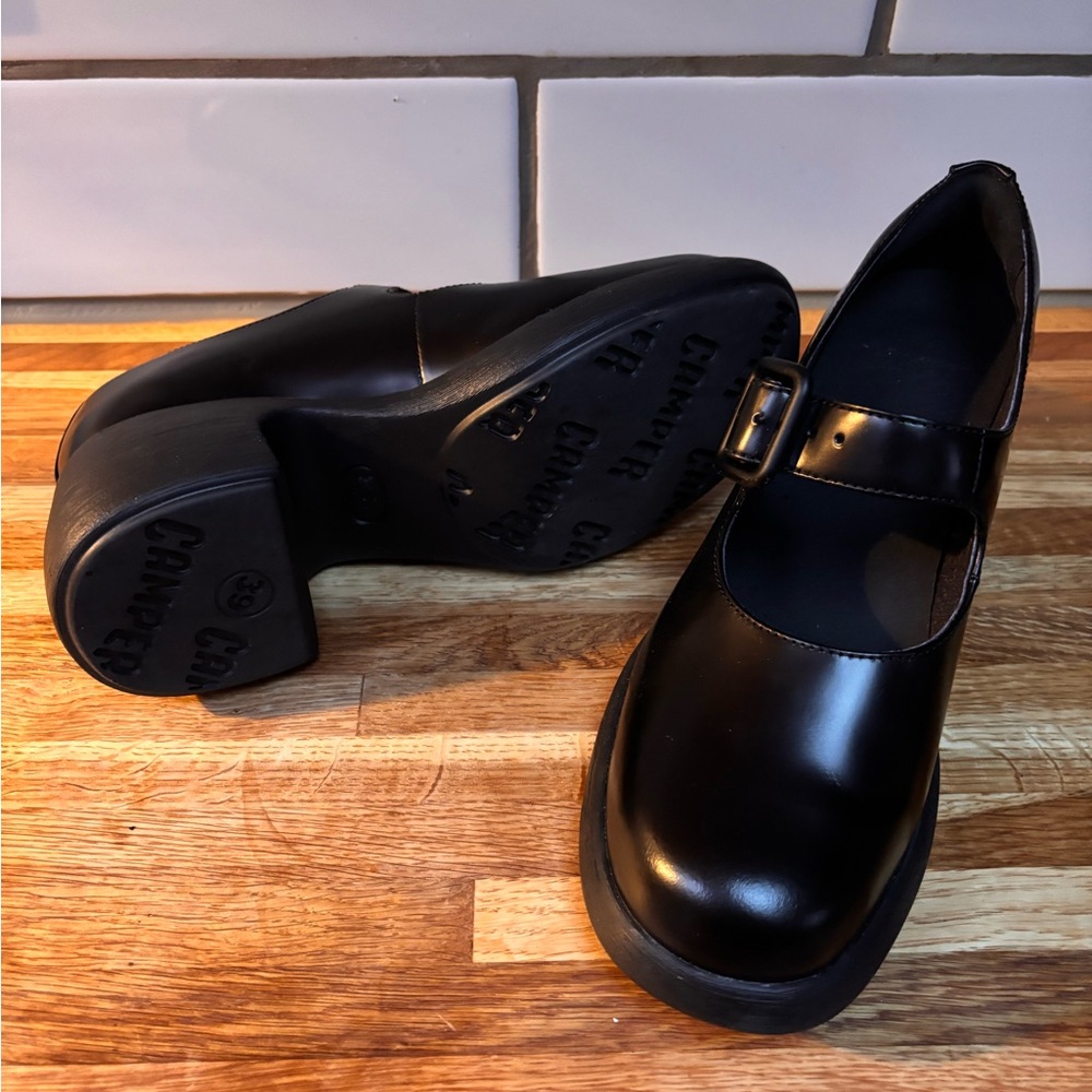 Camper Thelma II Platform Mary Jane’s Size EU 39 US 8.5 Black Calfskin Leather - Picture 6 of 8